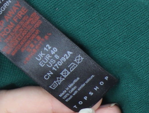 Topshop Women’s Green Cropped Long Sleeve Polo Shirt Size 12