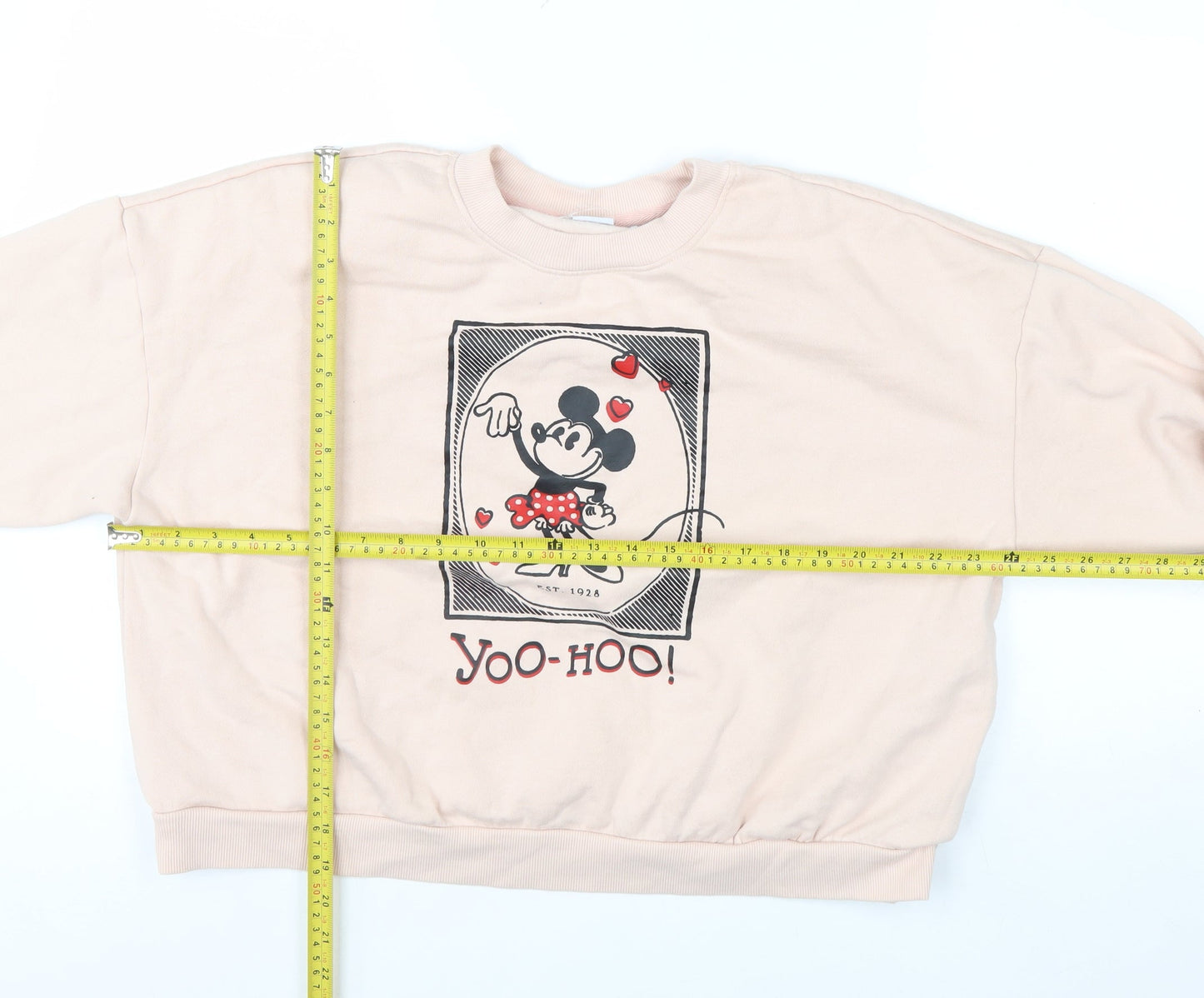 Disney Women Beige Minnie Mouse Crew Neck Pullover Sweatshirt Size 12/14