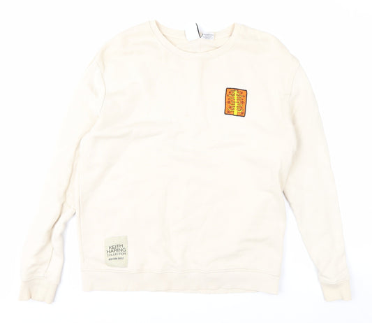 Zara Men Beige Keith Haring Crew Neck Art Sweatshirt L