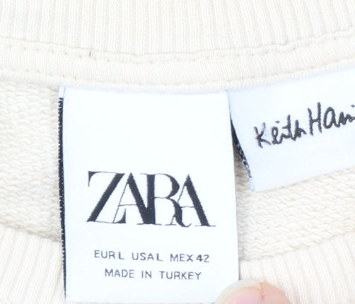 Zara Men Beige Keith Haring Crew Neck Art Sweatshirt L
