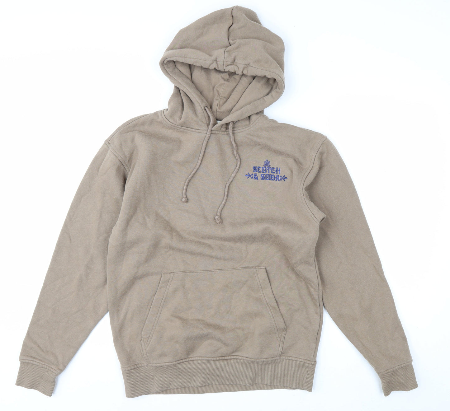 Scotch & Soda Men's Beige Pullover Hoodie S Graphic Logo Fleece
