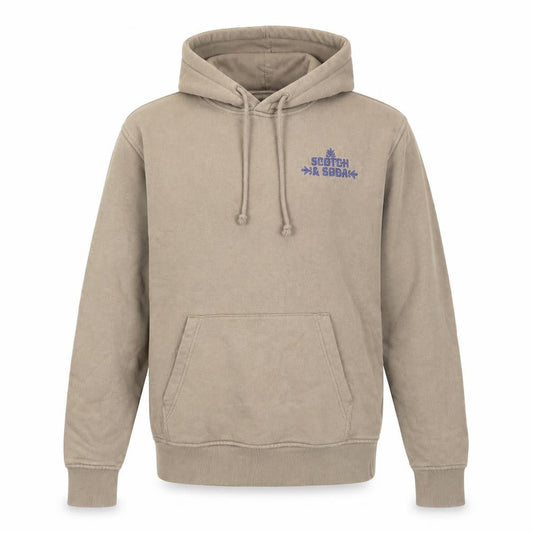 Scotch & Soda Men's Beige Pullover Hoodie S Graphic Logo Fleece