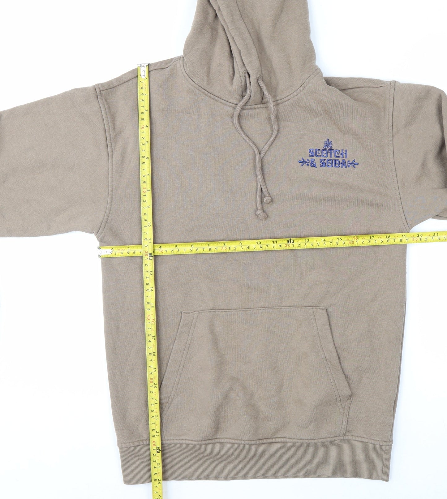 Scotch & Soda Men's Beige Pullover Hoodie S Graphic Logo Fleece