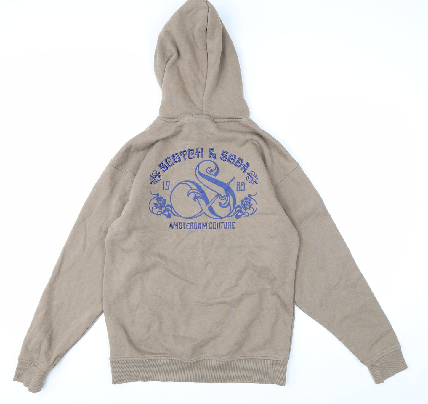 Scotch & Soda Men's Beige Pullover Hoodie S Graphic Logo Fleece