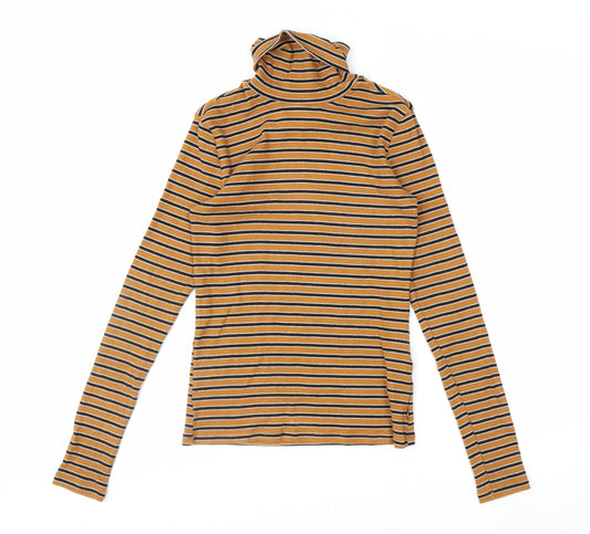 Preloved Levi's Women's Brown Striped Roll Neck Long Sleeve Top XS - Front
