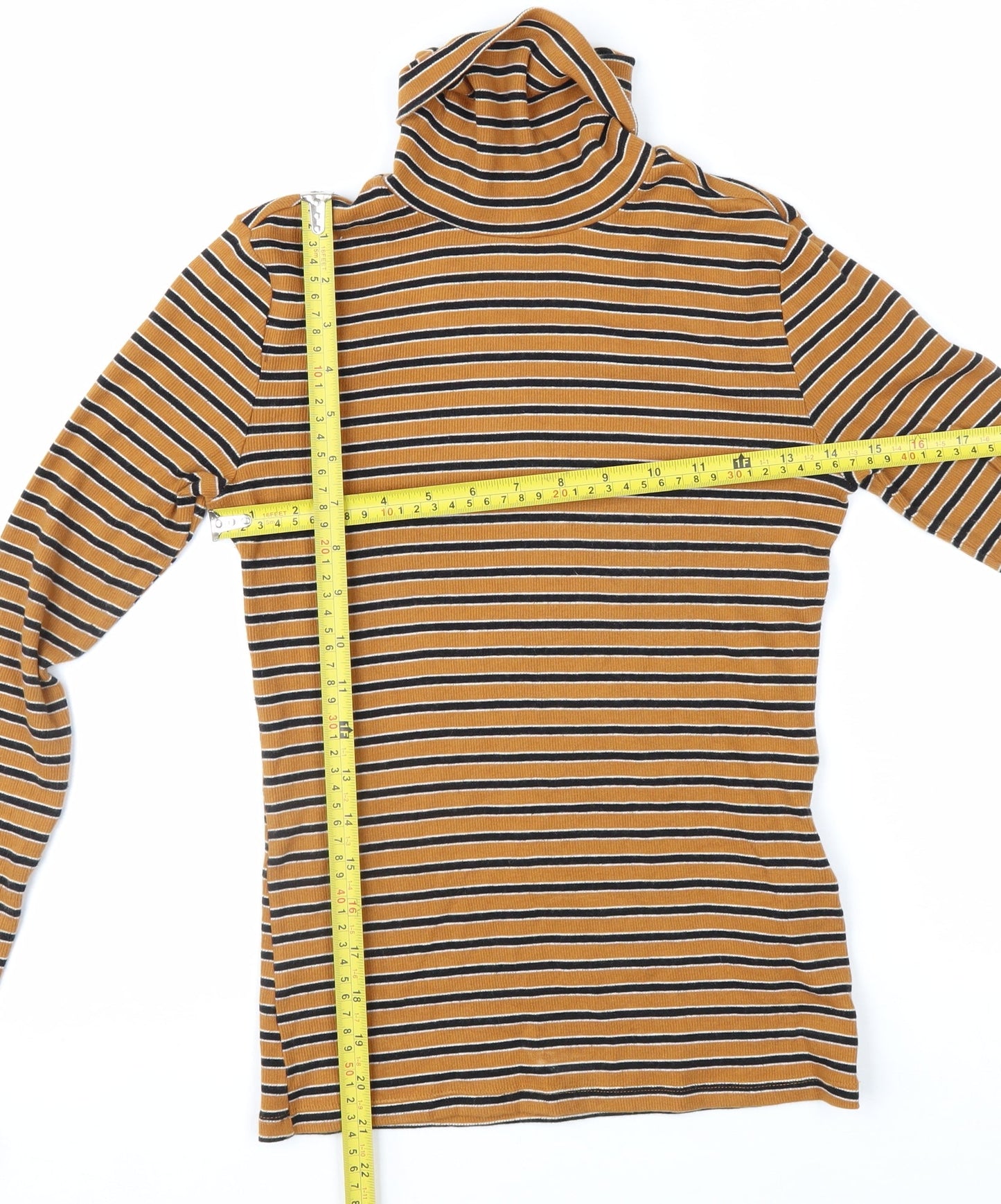 Levi's Women's Brown Striped Roll Neck Long Sleeve Top XS