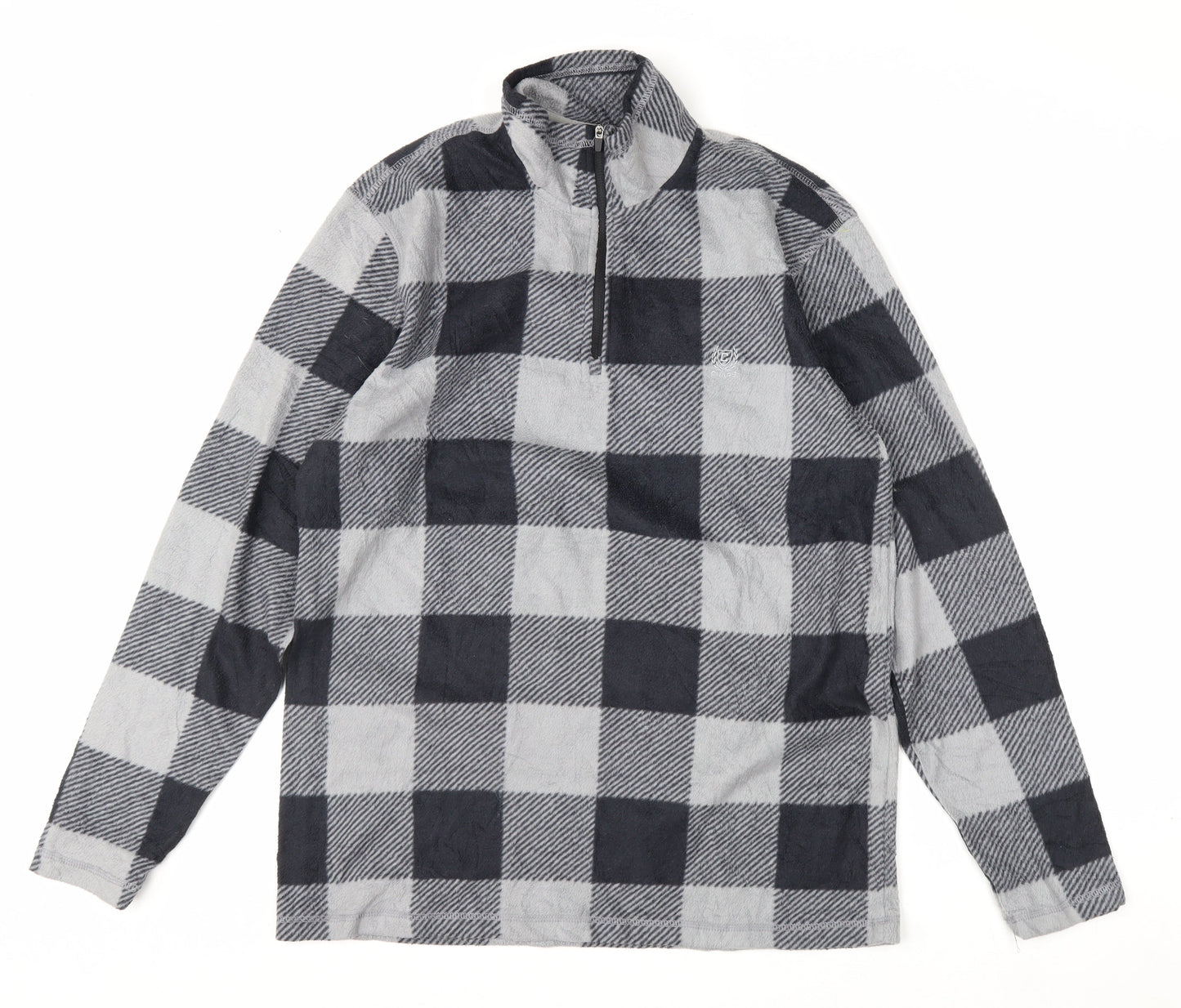 Chaps Men's Grey Check Fleece 1/4 Zip Pullover Sweatshirt M