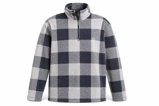Chaps Men's Grey Check Fleece 1/4 Zip Pullover Sweatshirt M