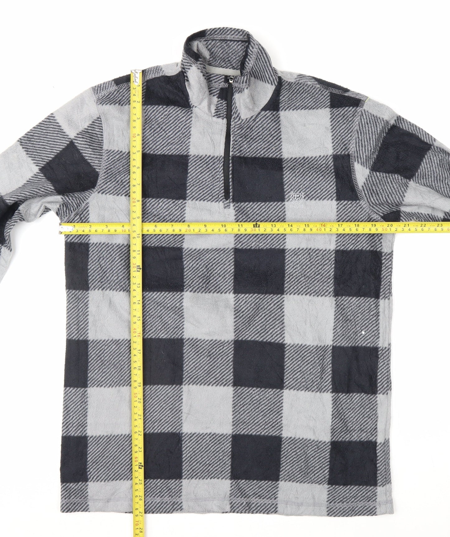 Chaps Men's Grey Check Fleece 1/4 Zip Pullover Sweatshirt M