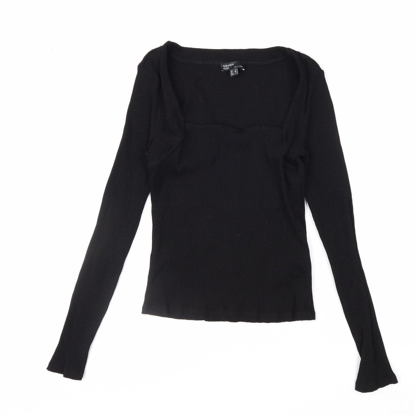 Nobody's Child Women's Black Ribbed Long Sleeve Square Neck Top Size 8
