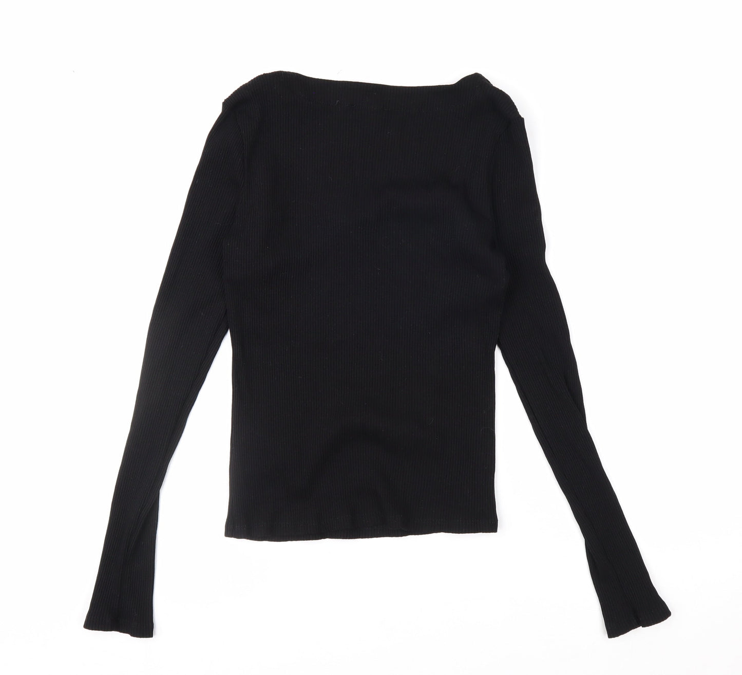Nobody's Child Women's Black Ribbed Long Sleeve Square Neck Top Size 8