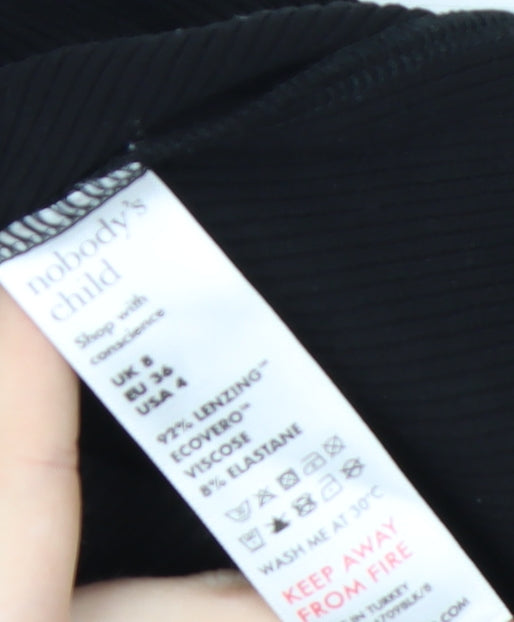 Nobody's Child Women's Black Ribbed Long Sleeve Square Neck Top Size 8