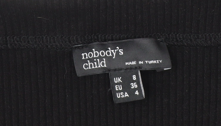 Nobody's Child Women's Black Ribbed Long Sleeve Square Neck Top Size 8