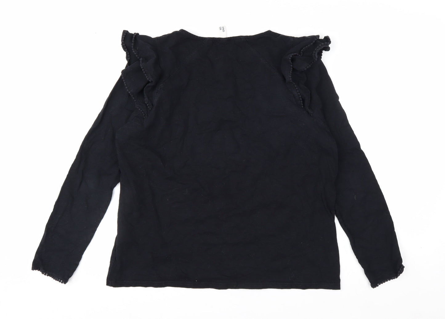 Marks and Spencer Womens Black Ruffle Long Sleeve Cotton Blouse Size 14