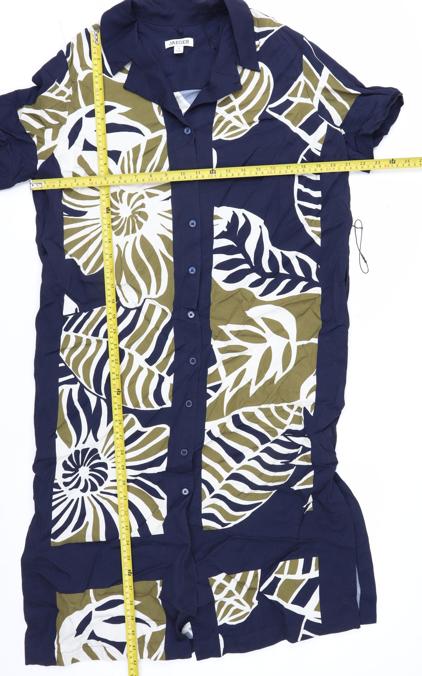Jaeger Women’s Blue Tropical Shirt Dress Size 12 Midi Viscose