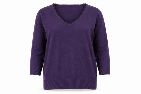 Marks & Spencer Per Una Women’s Purple V-Neck 3/4 Sleeve Knit Jumper Size 14