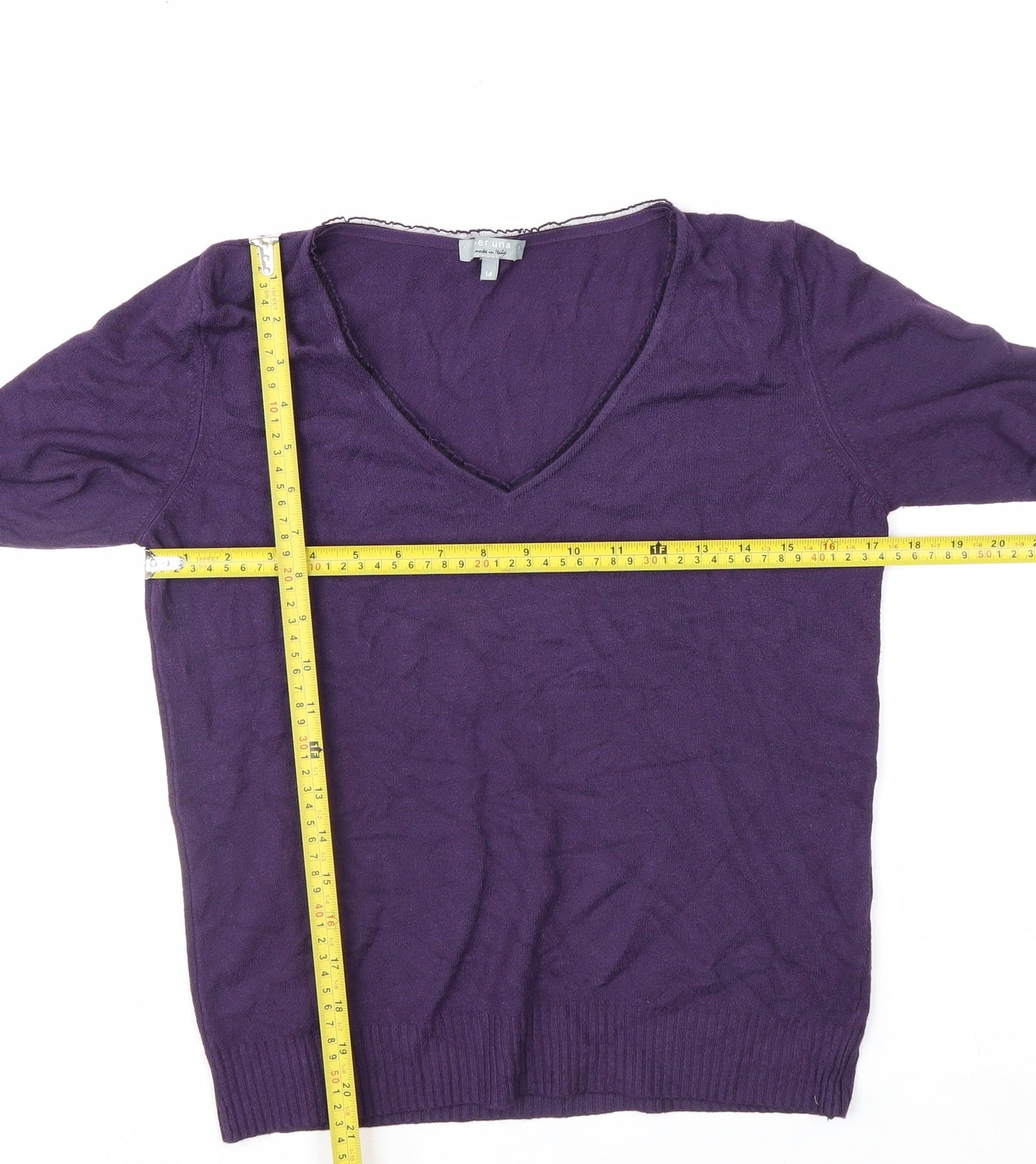 Marks and Spencer Per Una Women’s Purple V-Neck 3/4 Sleeve Knit Jumper Size 14