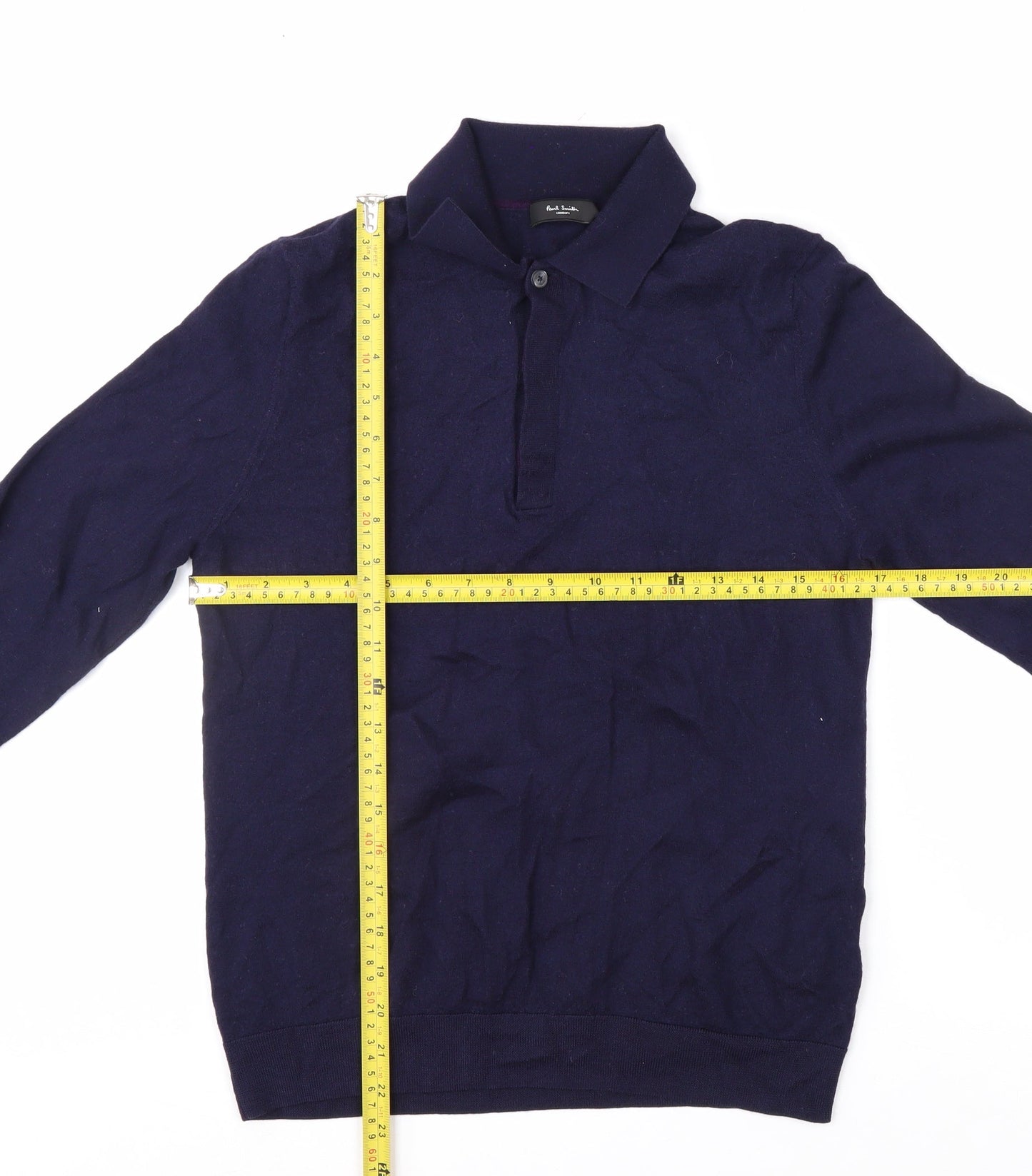 Paul Smith Men's Blue Merino Wool Collared Henley Jumper M