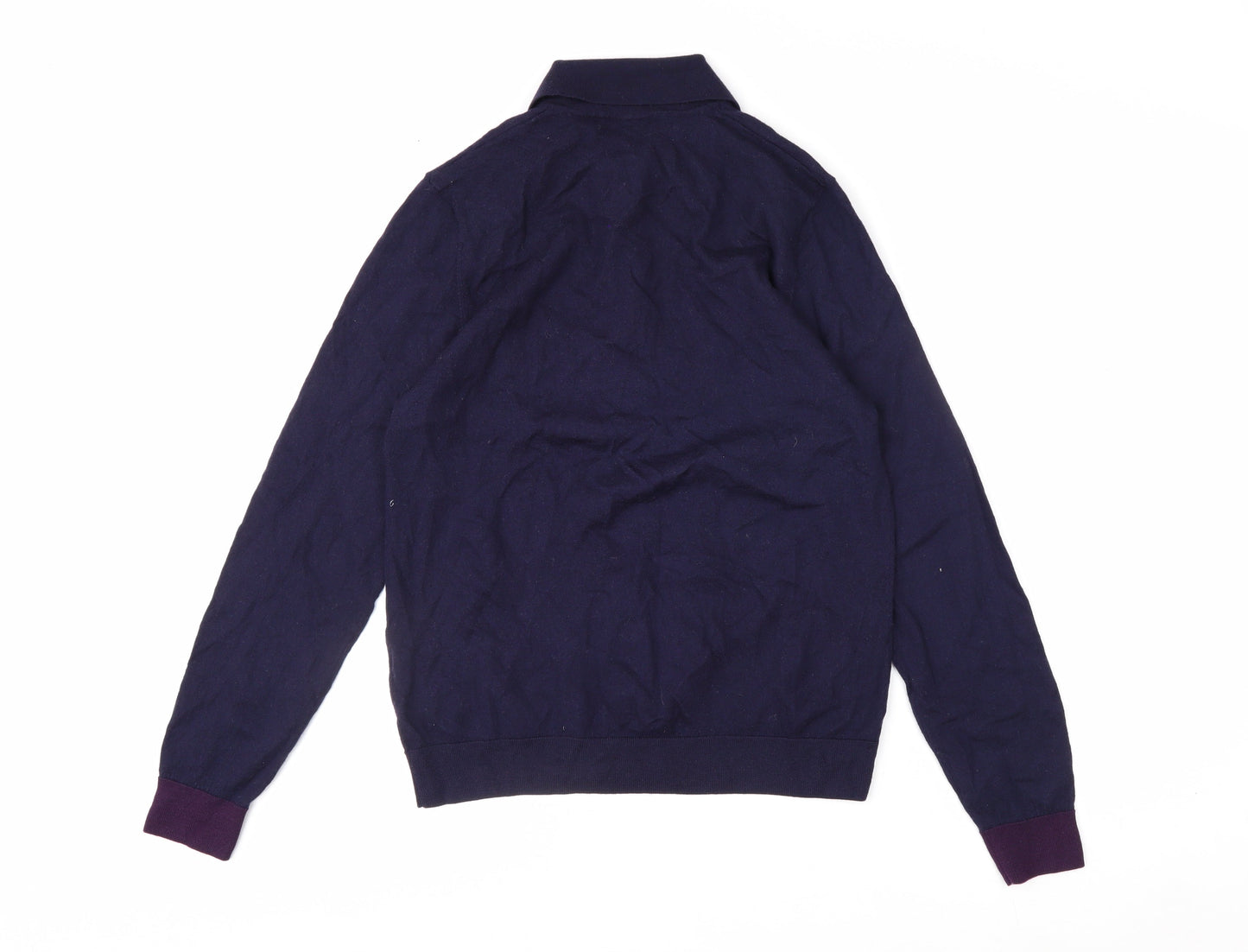 Paul Smith Men's Blue Merino Wool Collared Henley Jumper M
