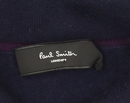 Paul Smith Men's Blue Merino Wool Collared Henley Jumper M