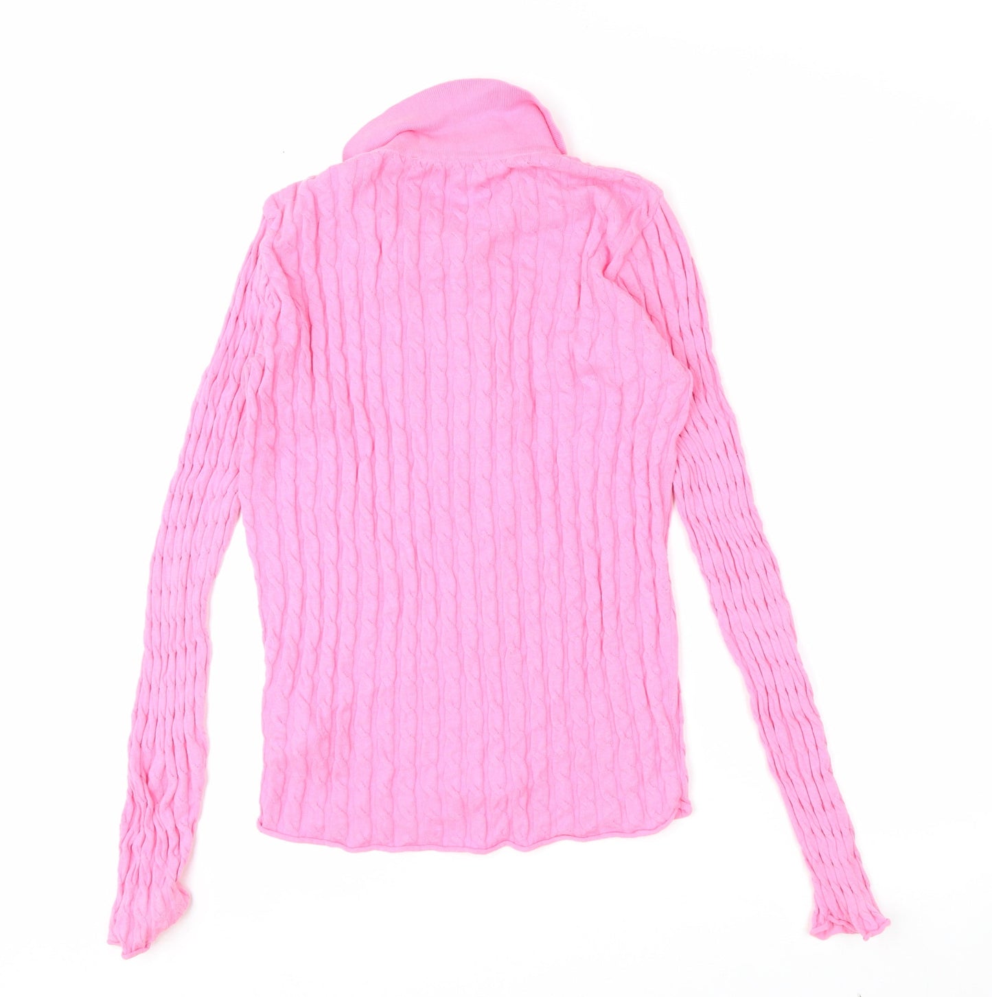 Zara Women Pink Cotton Button-Up Collared Knit Top Size S