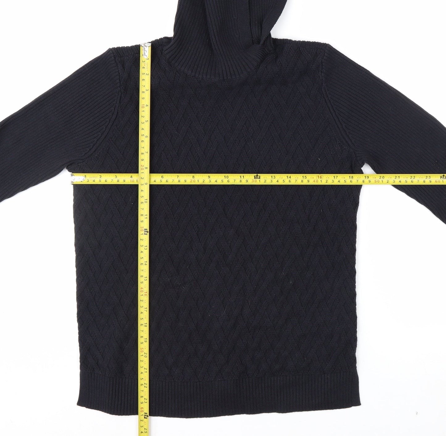 Lands' End Men's Black Cotton Roll Neck Cable Knit Jumper M