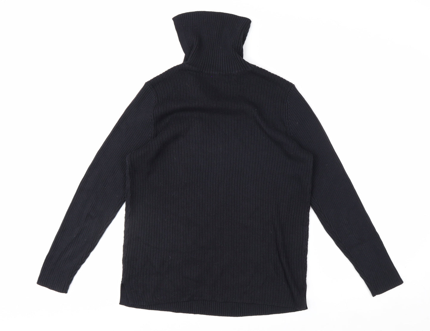 Lands' End Men's Black Cotton Roll Neck Cable Knit Jumper M