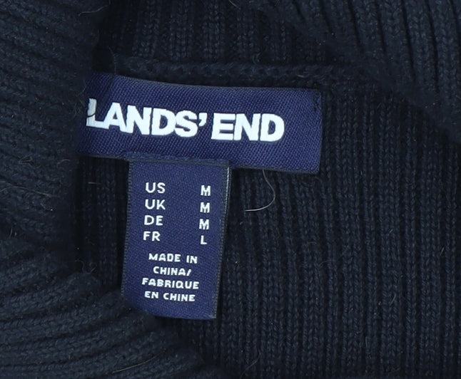 Lands' End Men's Black Cotton Roll Neck Cable Knit Jumper M