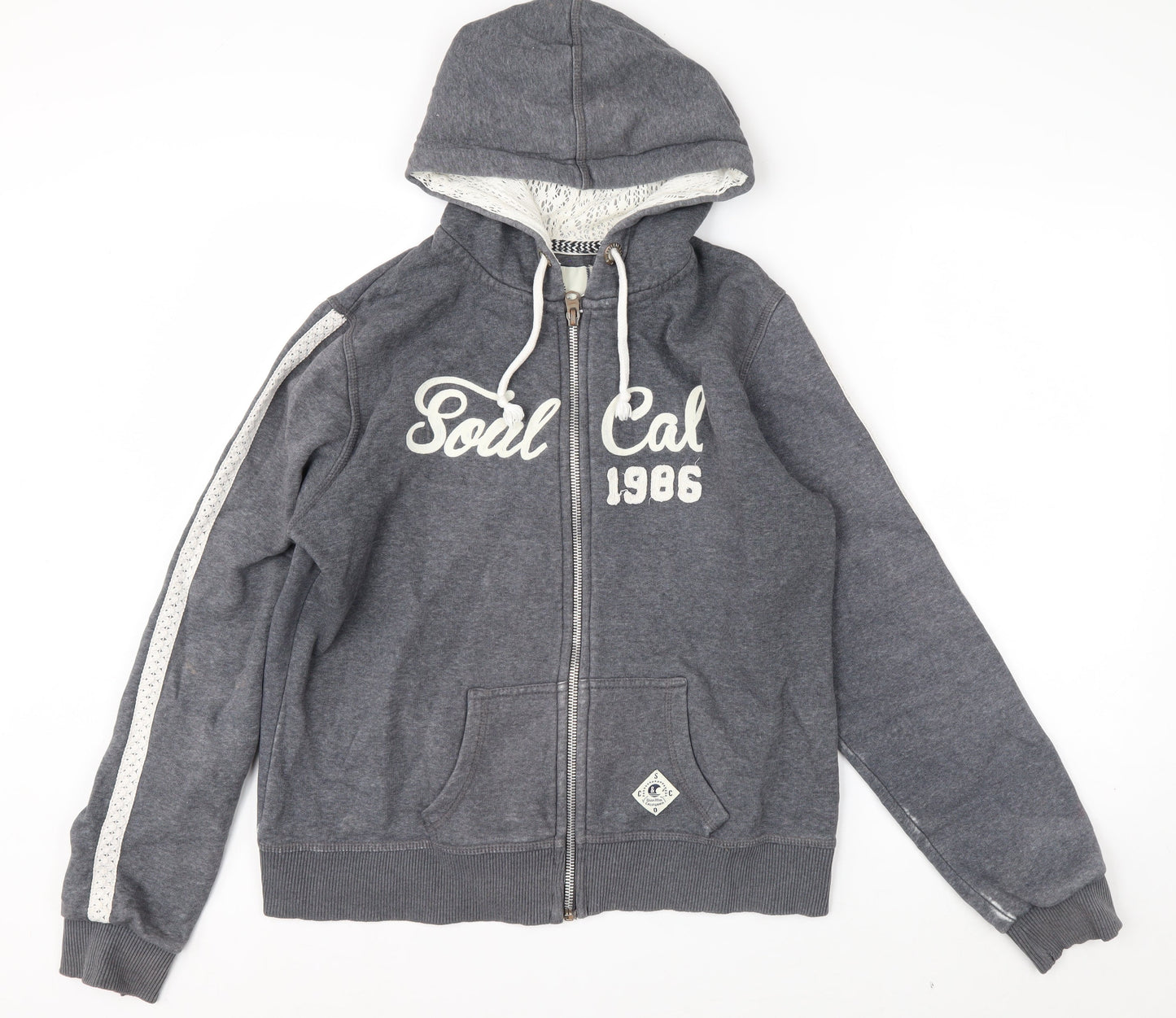 SoulCal & Co Men's Grey Full Zip Hoodie L Lace Trim 1986 Logo