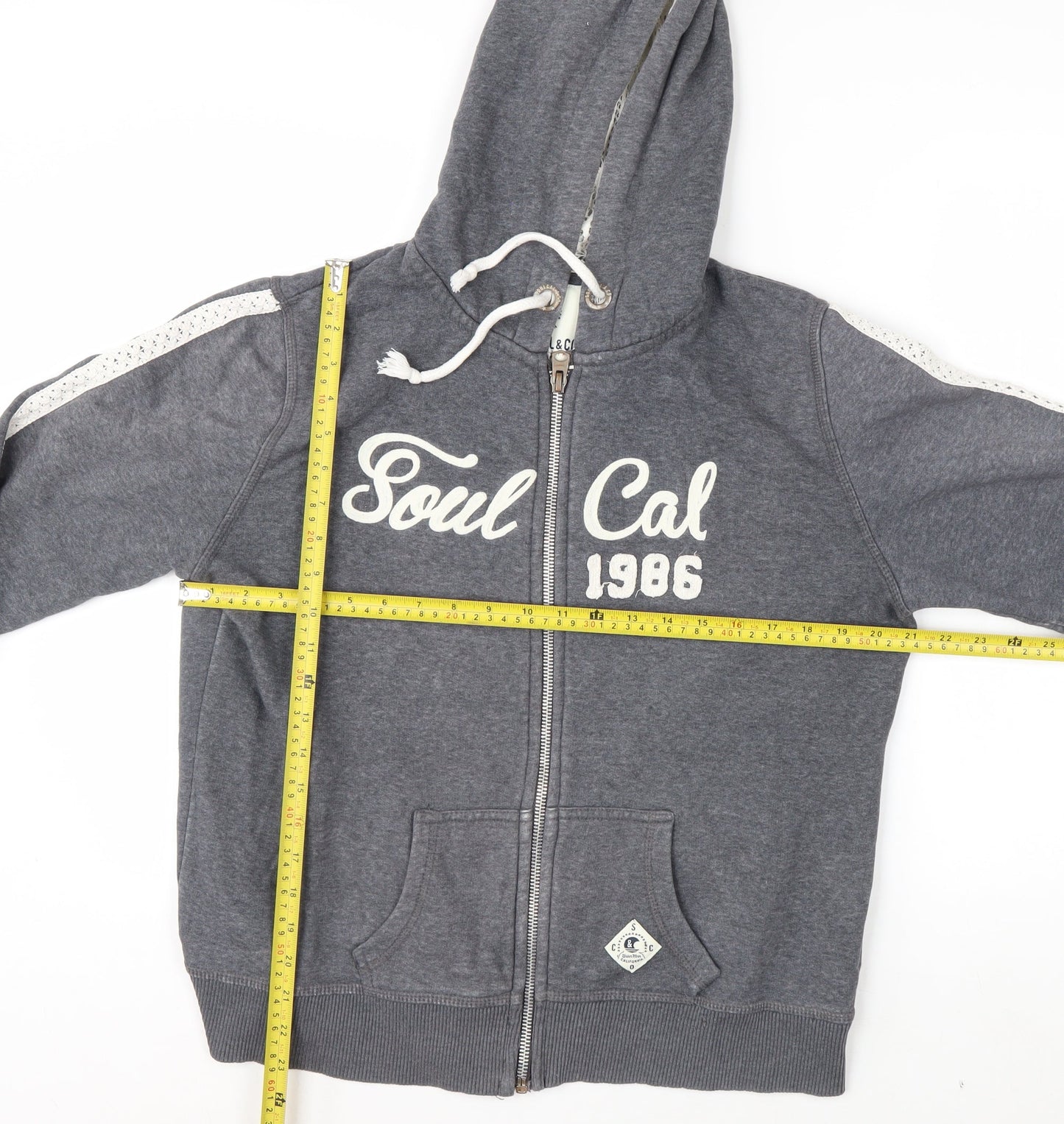 SoulCal & Co Men's Grey Full Zip Hoodie L Lace Trim 1986 Logo