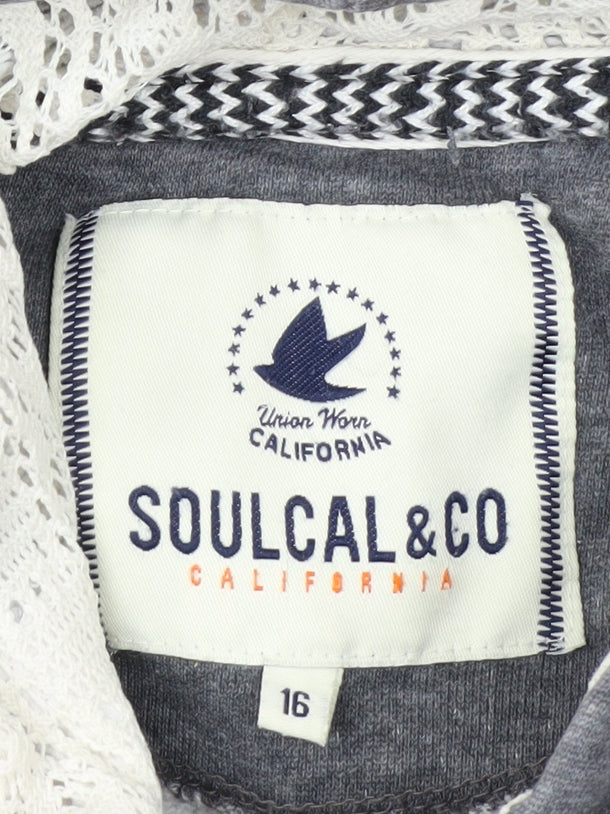 SoulCal & Co Men's Grey Full Zip Hoodie L Lace Trim 1986 Logo
