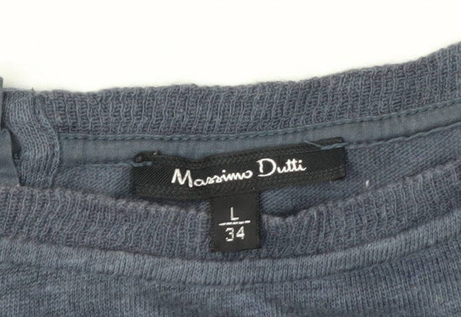 Massimo Dutti Men's Blue Long Sleeve Cotton Casual Top L