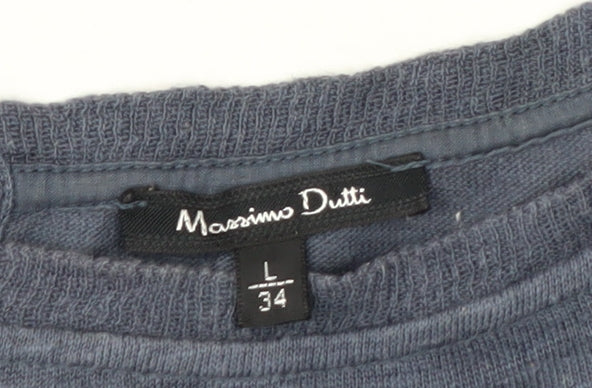 Massimo Dutti Men's Blue Long Sleeve Cotton Casual Top L