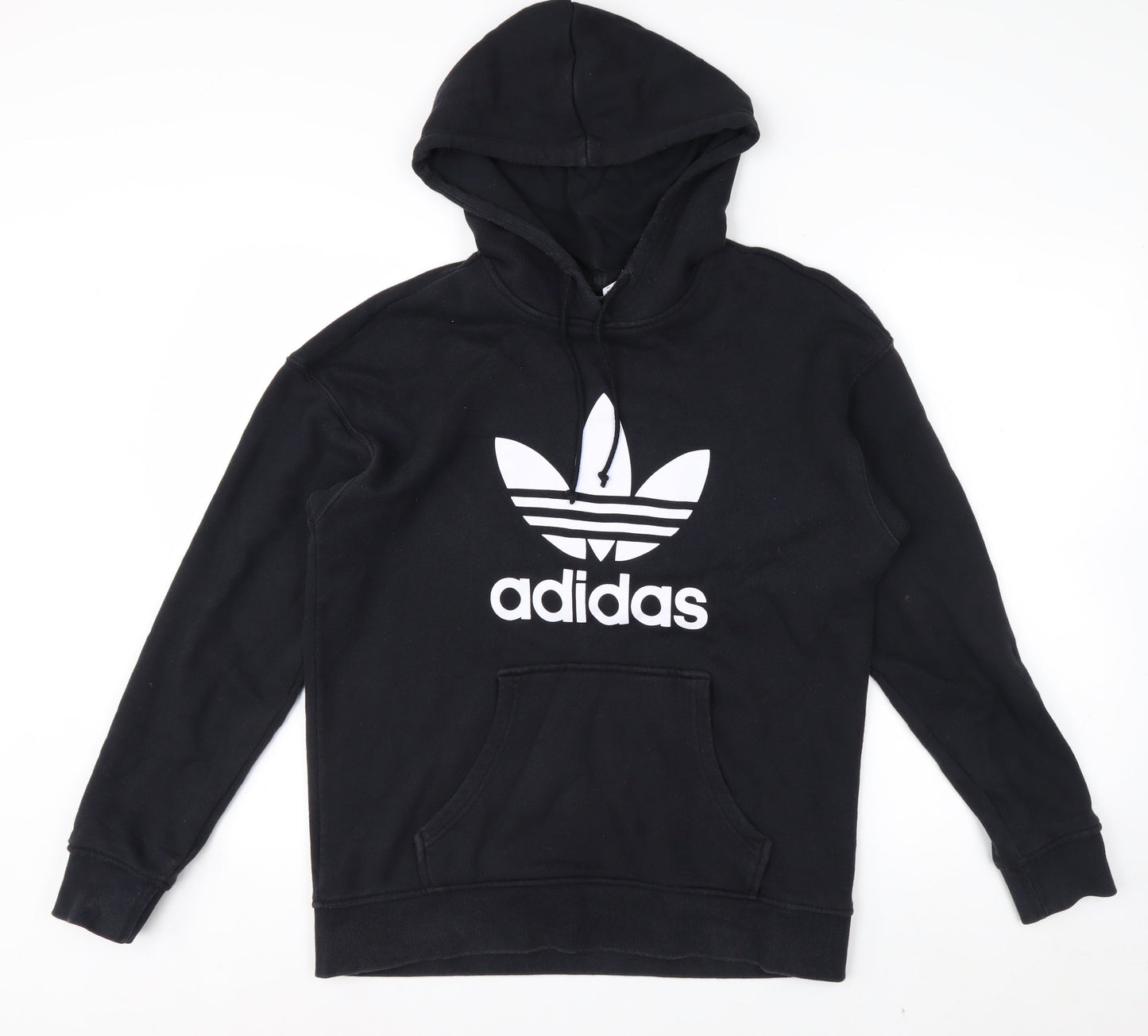 Adidas Womens Black UK 8 Pullover Hoodie Cotton Logo Hooded Sweatshirt