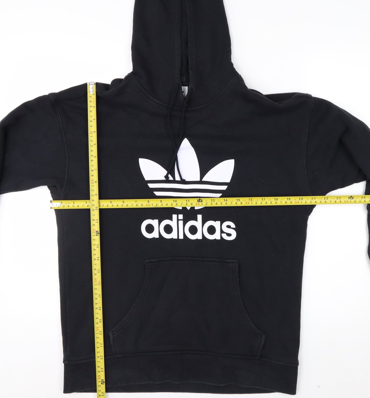 Adidas Womens Black UK 8 Pullover Hoodie Cotton Logo Hooded Sweatshirt