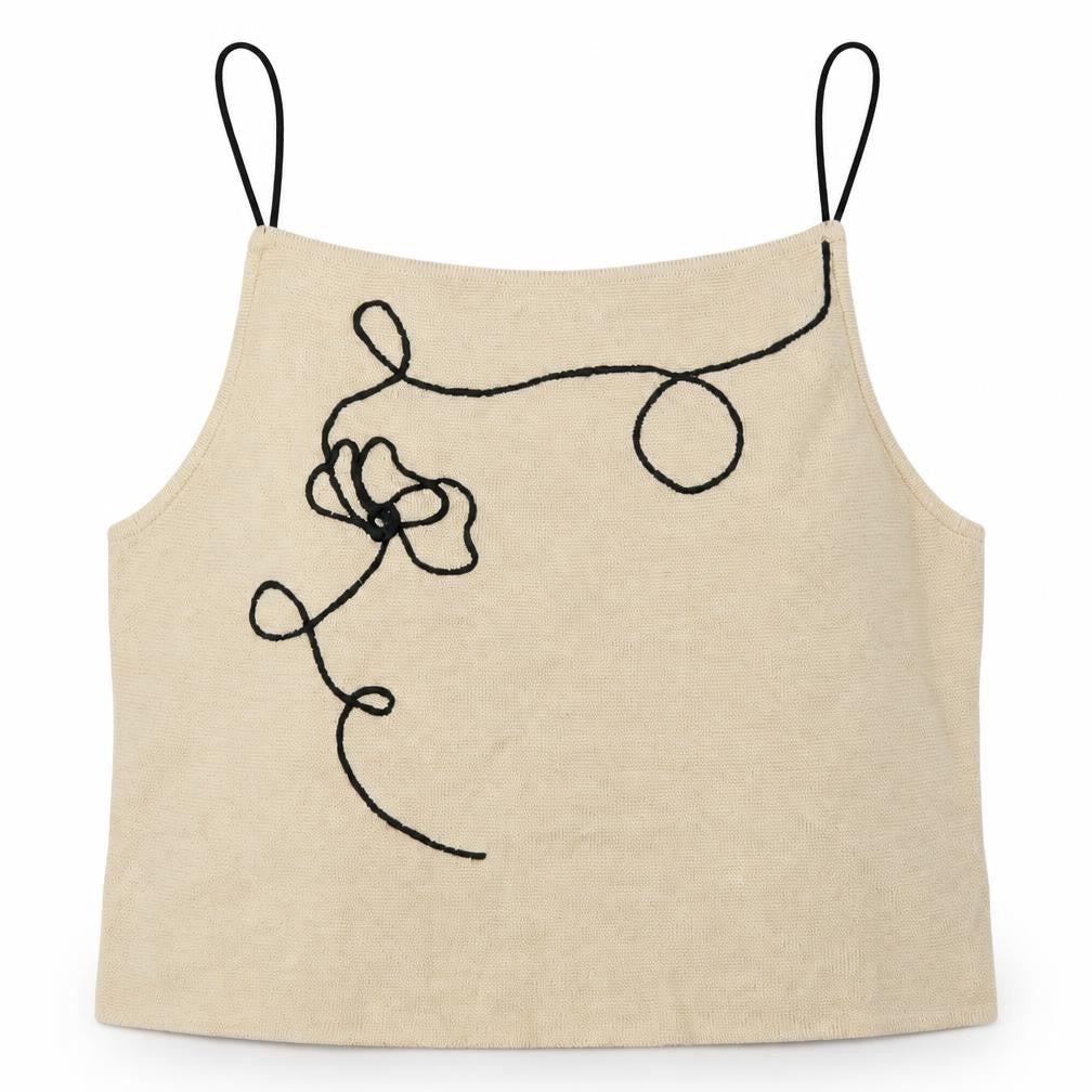 nu-in Women's Beige Embroidered Cropped Knit Tank Top Size M