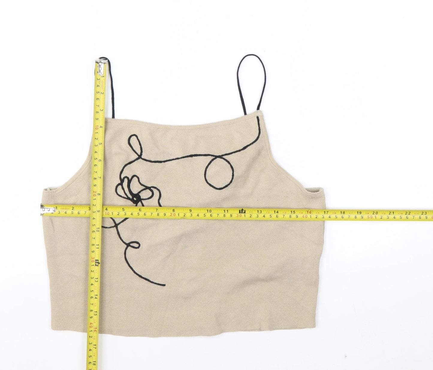 nu-in Women's Beige Embroidered Cropped Knit Tank Top Size M