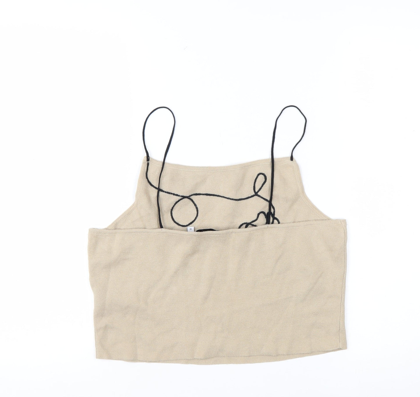 nu-in Women's Beige Embroidered Cropped Knit Tank Top Size M