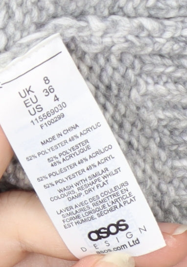 ASOS DESIGN Women's Grey Roll Neck Long Sleeve Knit Jumper Size 8