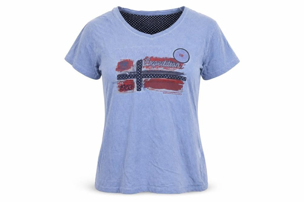 Canadian Peak Women Blue V-Neck Cotton Casual T-Shirt Size 18