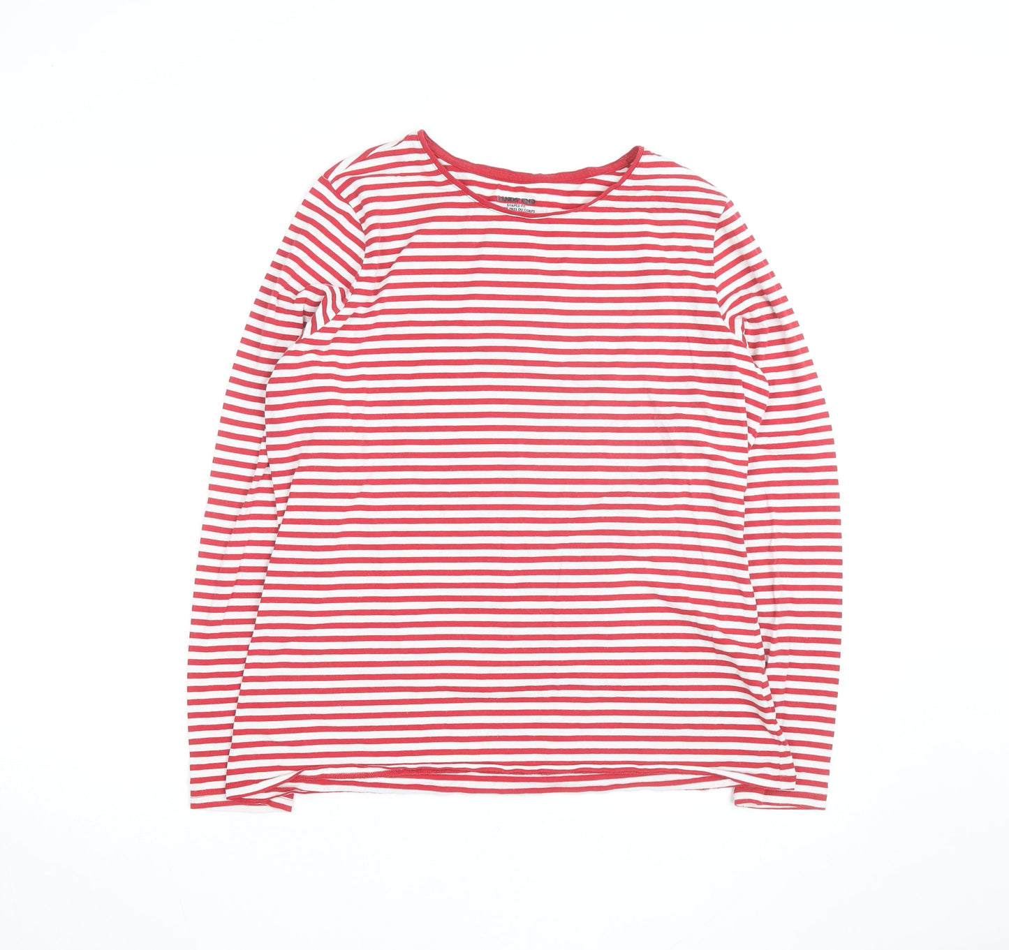 Lands' End Men's Red White Striped Cotton Long Sleeve Slim Fit Top M