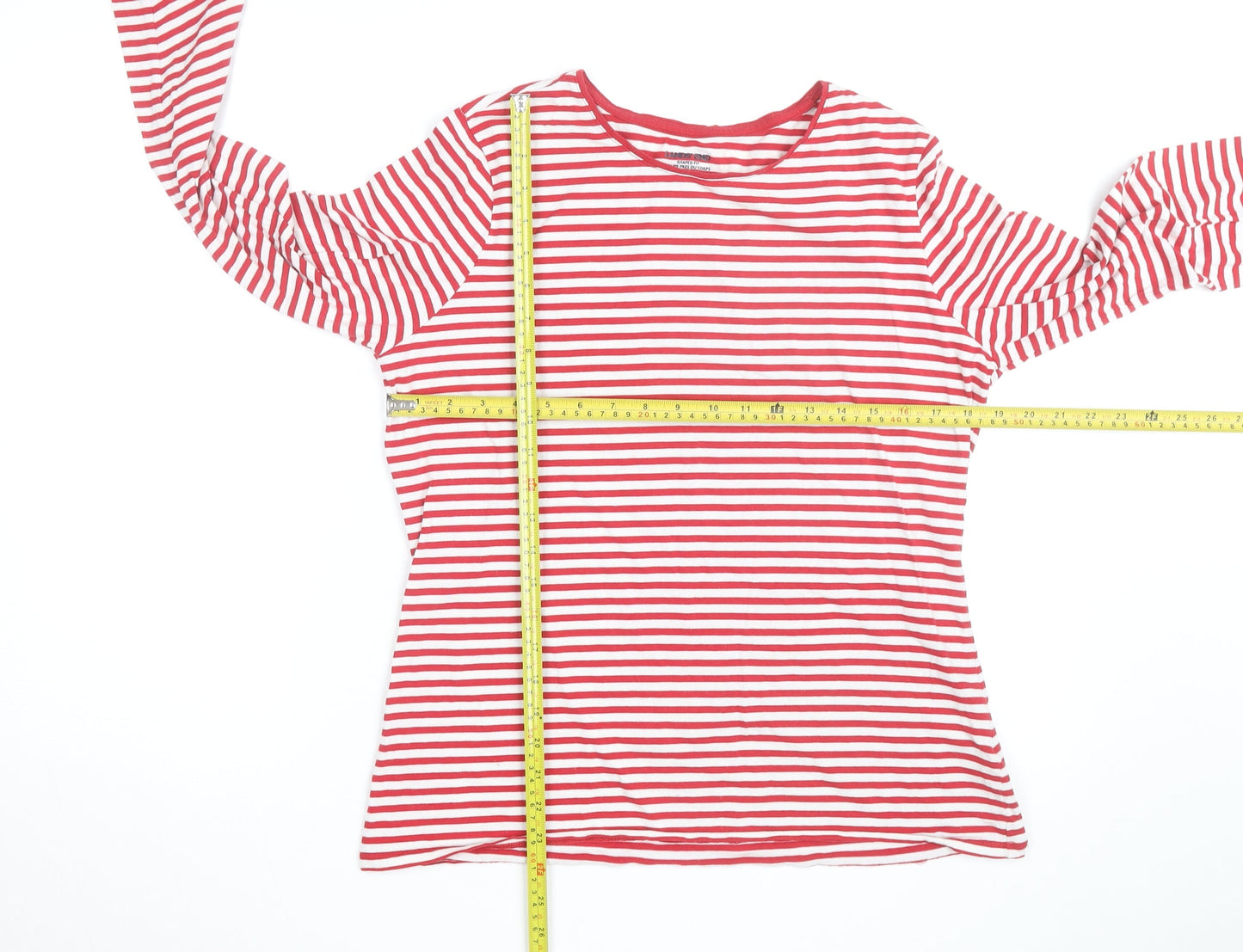 Lands' End Men's Red White Striped Cotton Long Sleeve Slim Fit Top M