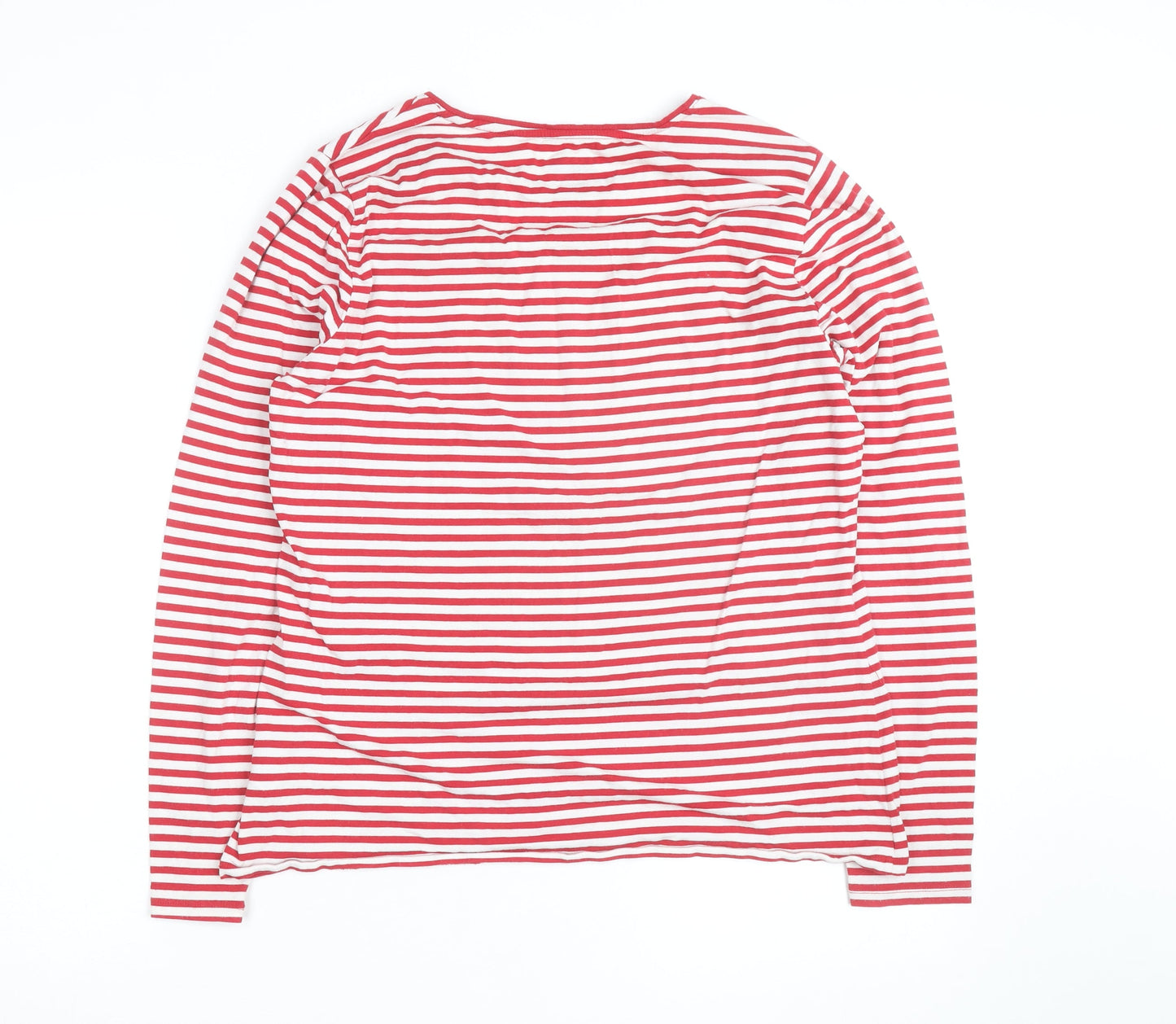 Lands' End Men's Red White Striped Cotton Long Sleeve Slim Fit Top M