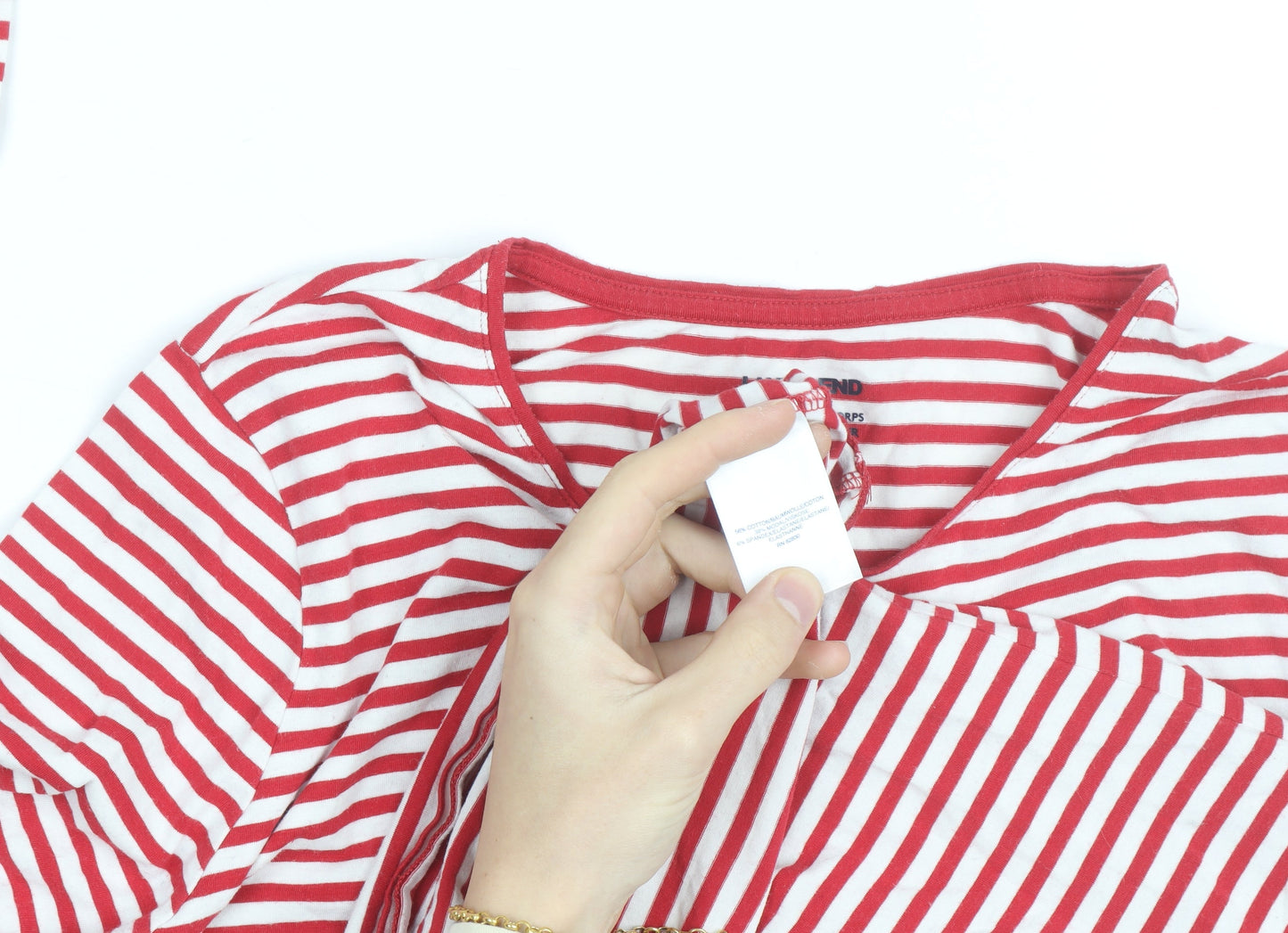 Lands' End Men's Red White Striped Cotton Long Sleeve Slim Fit Top M