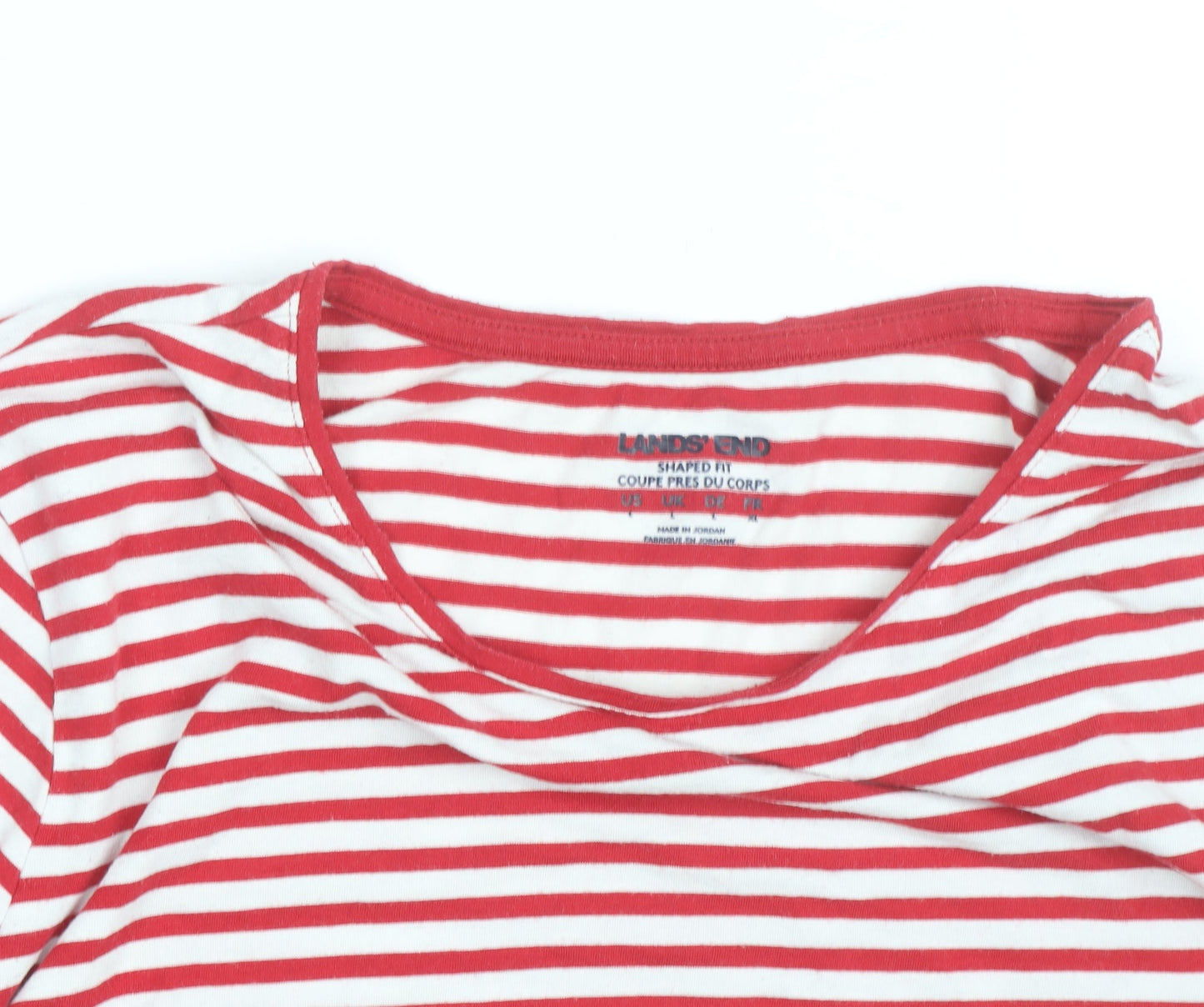Lands' End Men's Red White Striped Cotton Long Sleeve Slim Fit Top M