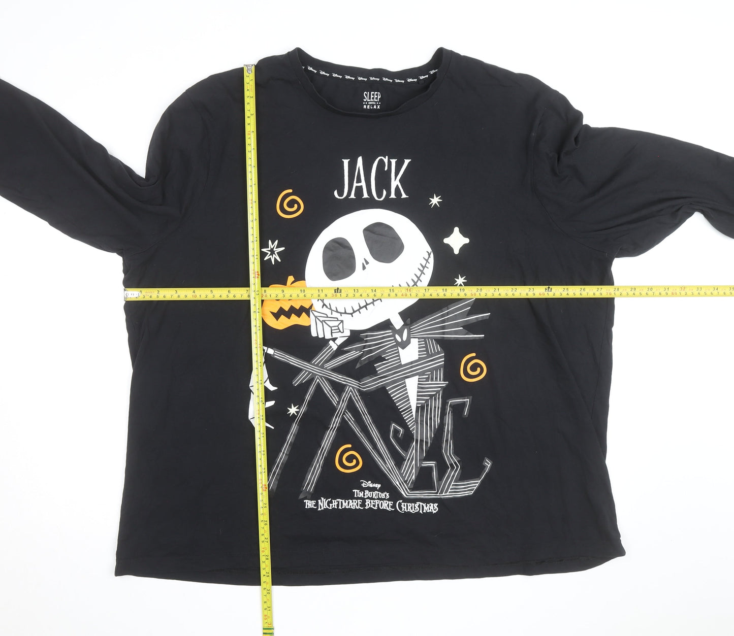 Disney Men's Black Jack Skellington Long Sleeve Halloween Top Size L