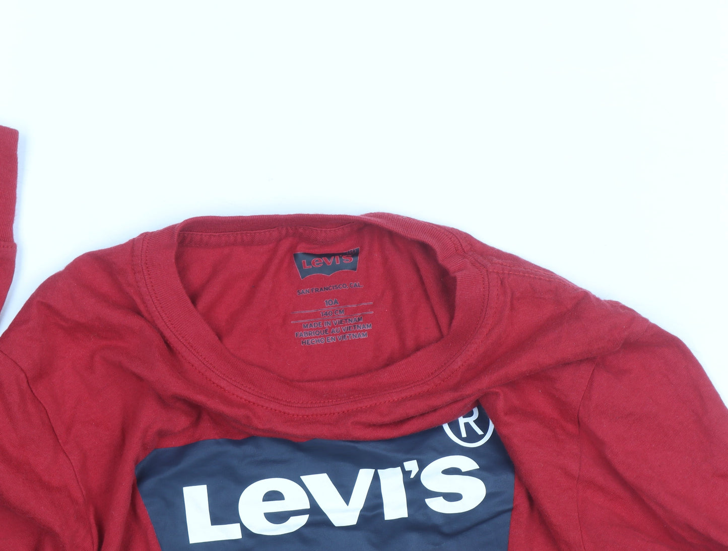 Levi's Boys Red Long Sleeve Logo Cotton T-Shirt 10 Years