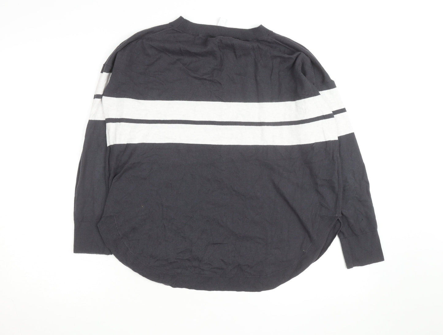 The White Company Men's Grey Striped Cotton Crew Neck Jumper M