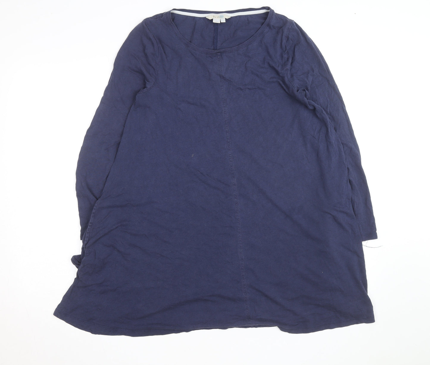 Boden Women Blue Cotton Jersey Shift Dress Size 12 Long Sleeve