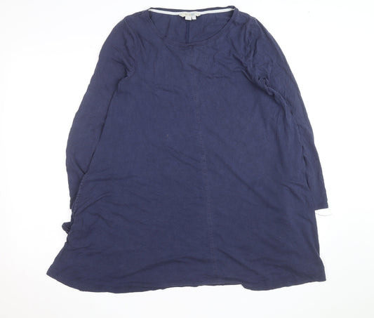 Boden Women Blue Cotton Jersey Shift Dress Size 12 Long Sleeve
